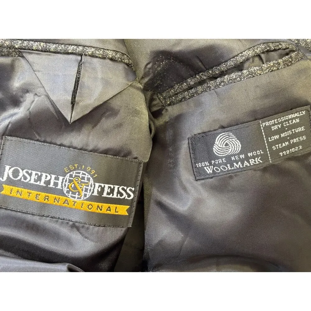 Joseph & Feiss Blazer Mens 52 Gray Wool Check Tweed Sport Coat Jacket Lined